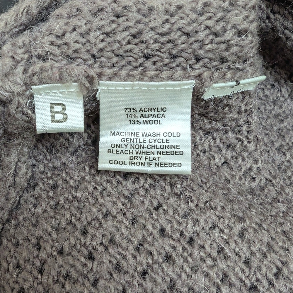 LOFT Small Taupe Alpaca Wool Cable Knit Cowl Neck Chunky Tunic Sweater Chic Cozy - Picture 5 of 7